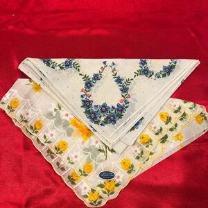 Floral Handkerchief Set of 2 in Blue and Yellow floral print.